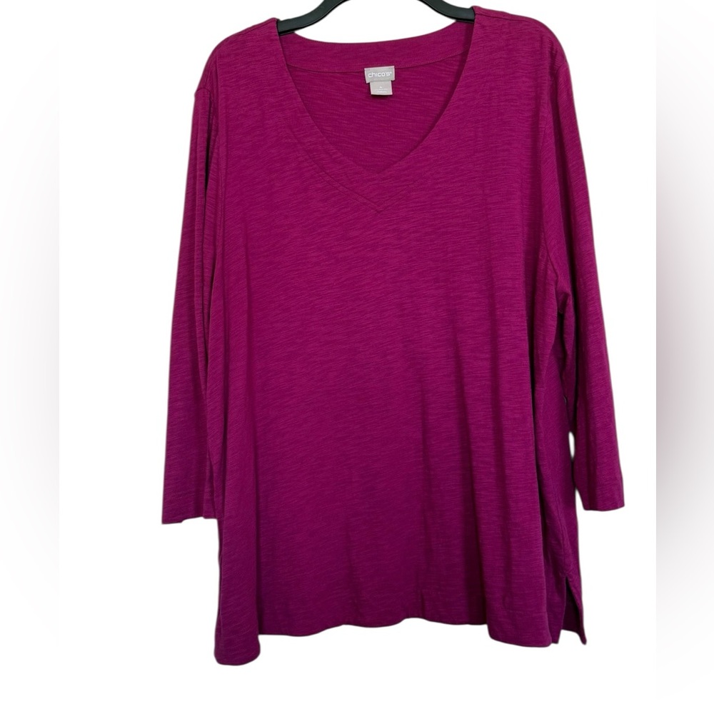 Chico's Long Sleeve V-Neck Top - Magenta